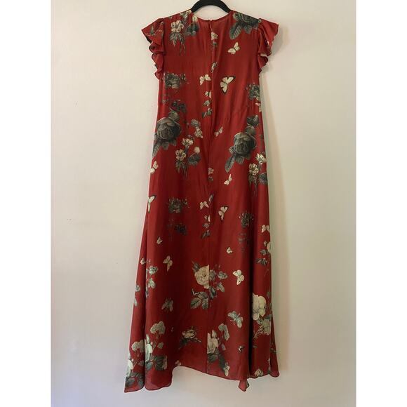NWOT Biyan Red Rose Print 100% Silk Maxi Dress Romantic Flowy Women's size Small - Picture 6 of 15